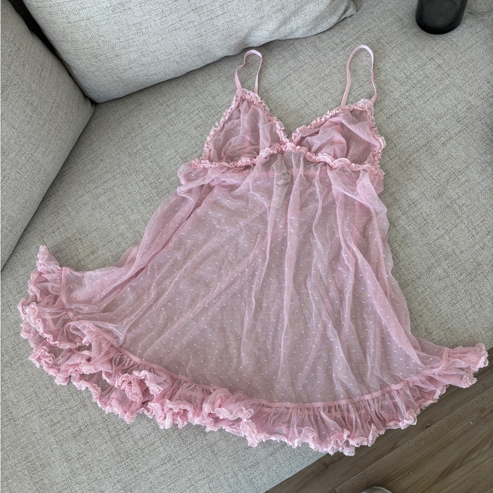 Free People Pink Sheer Ruffled Babydoll Chemise
